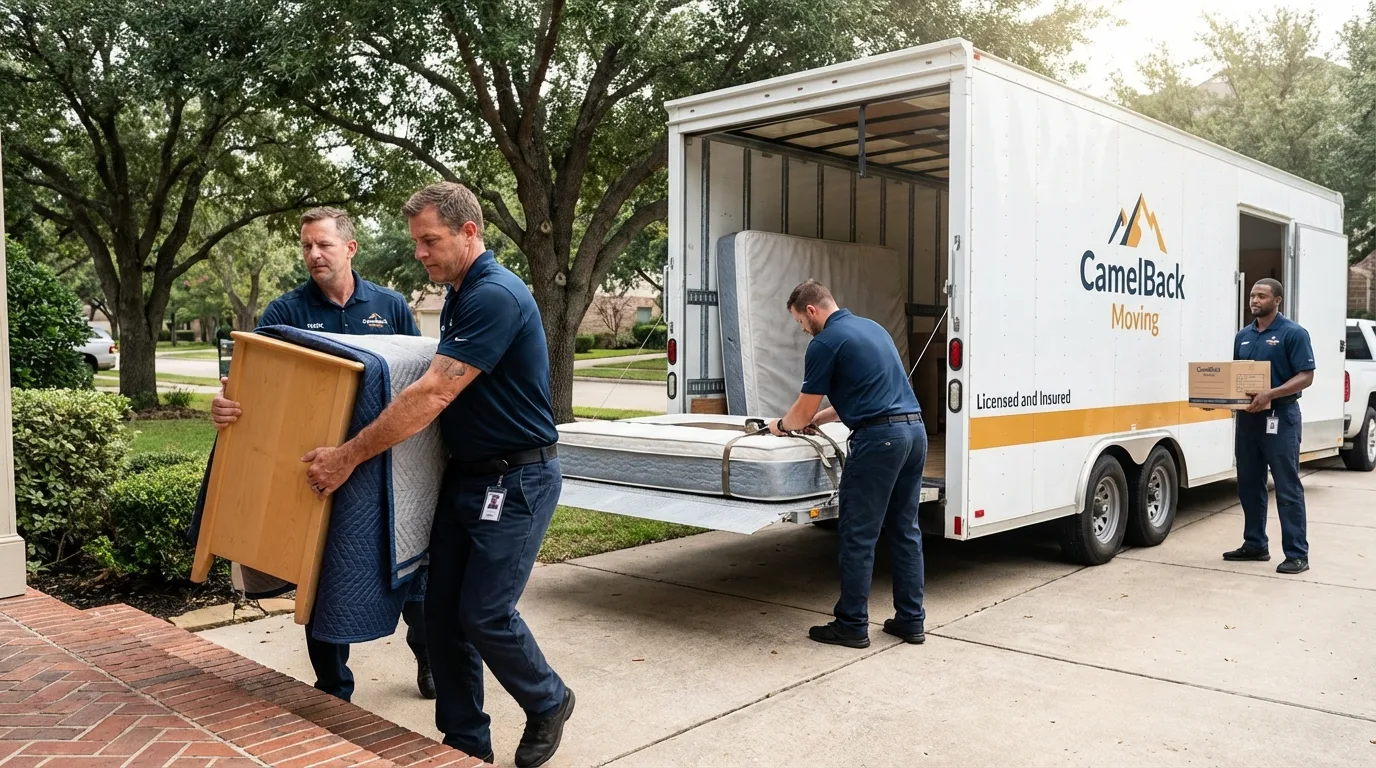 Crew loading residential truck for cross-state move from Creve Coeur, IL