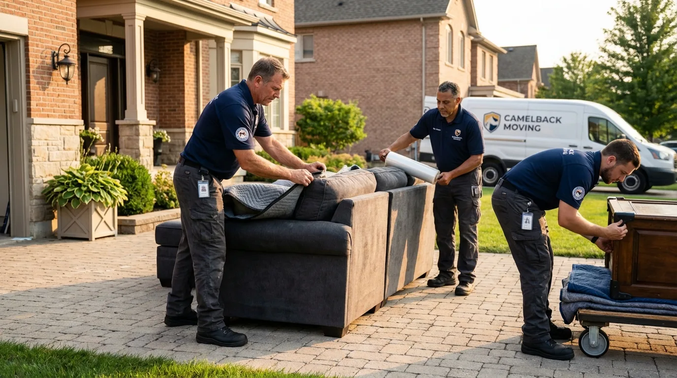 Large estate moving crew wrapping furniture in Creve Coeur, IL