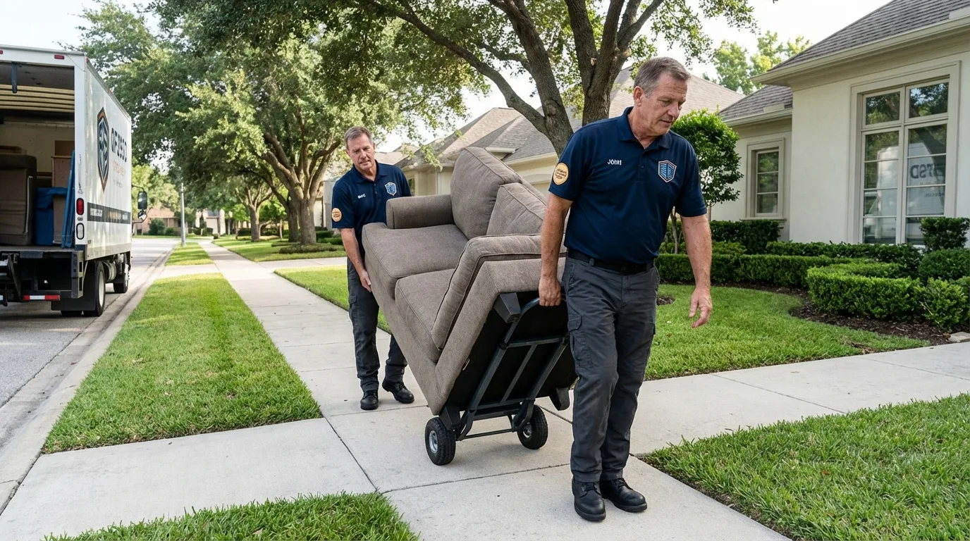 Local residential moving crew loading furniture in Creve Coeur, IL