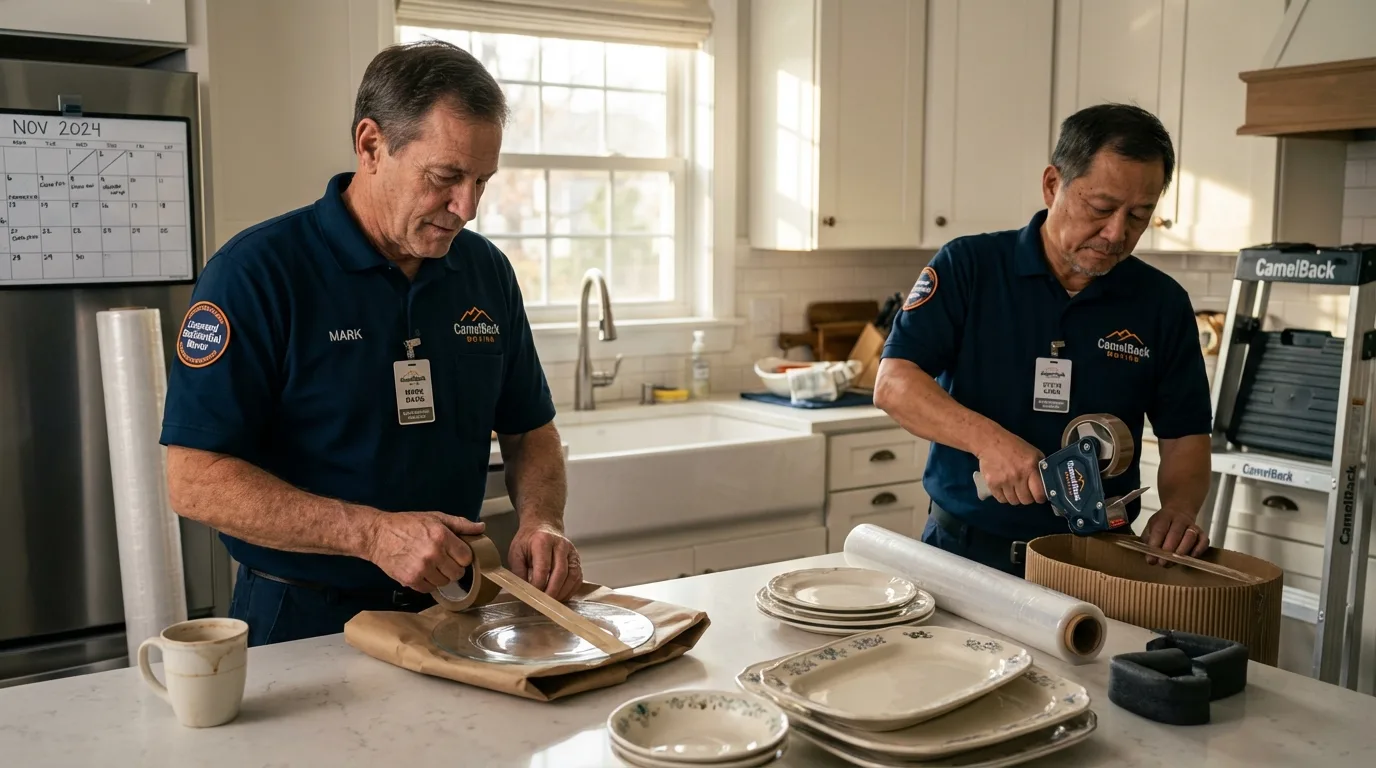 Professional crew packing kitchen dishware in Creve Coeur, IL